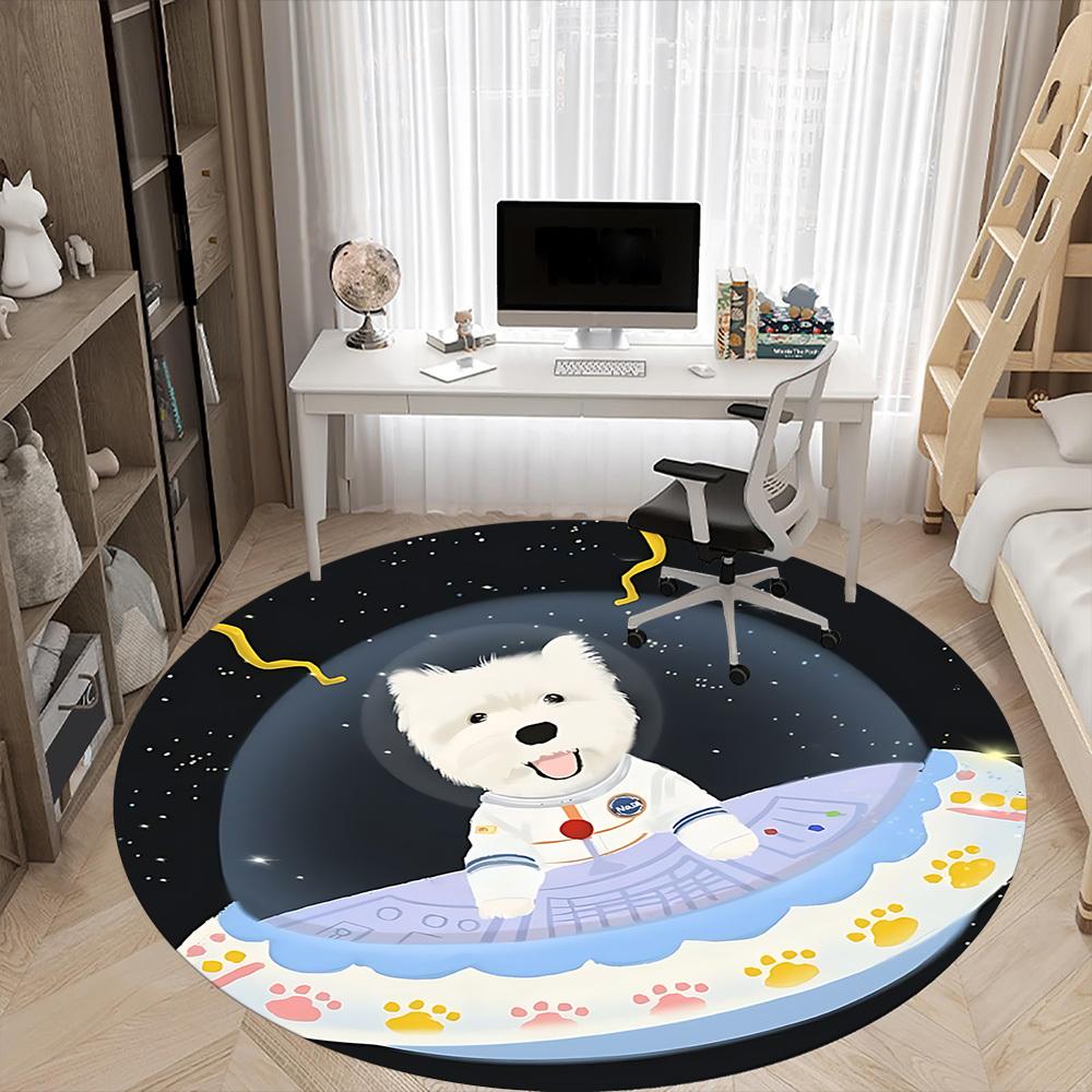 1PC Space Pup Office Round Area Rug, Mat Suitable ForOffice, Under Office Chairs Bedroom Living Room Home Decor, Room Deco