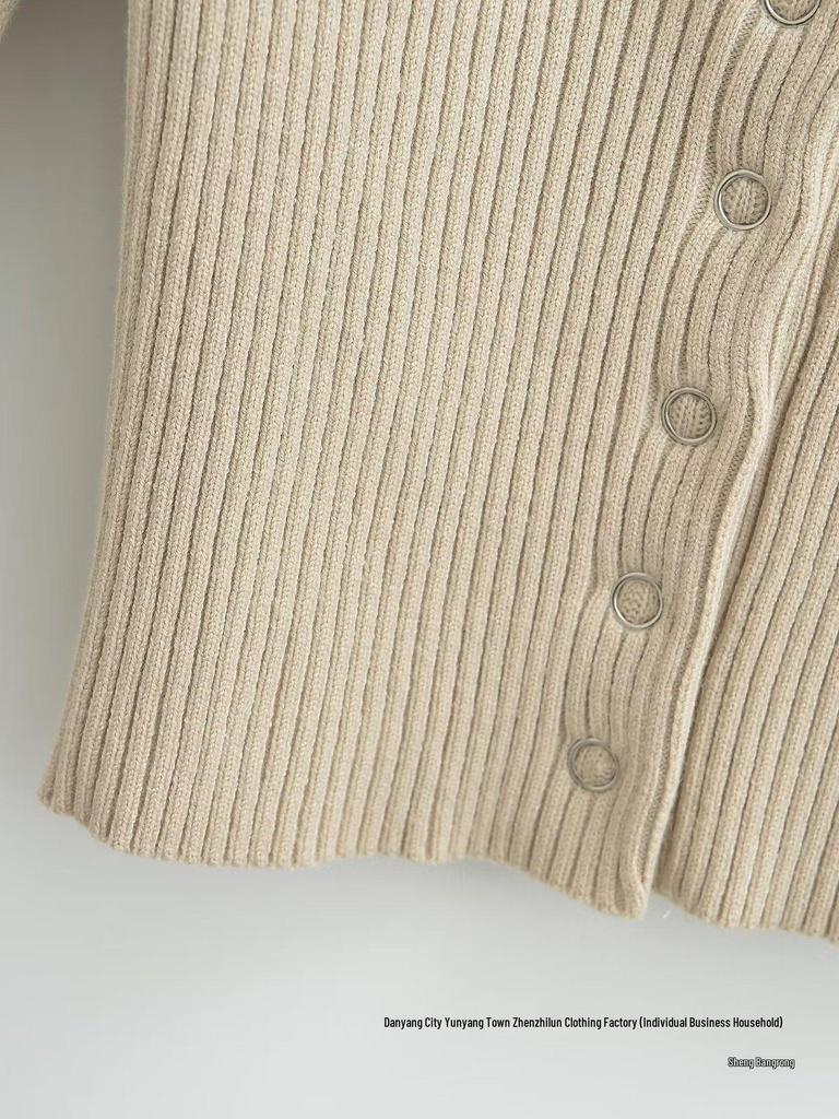 High-Waisted Women's Knitted Cardigan with Round Neck and Single-Breasted Design - European and American Style Niche Innerwear Top
