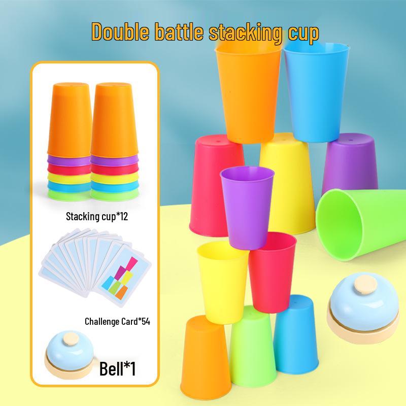 Interactive Colorful Stacking Cups Game for Kids - Two-Player Educational Toy for Kindergarten