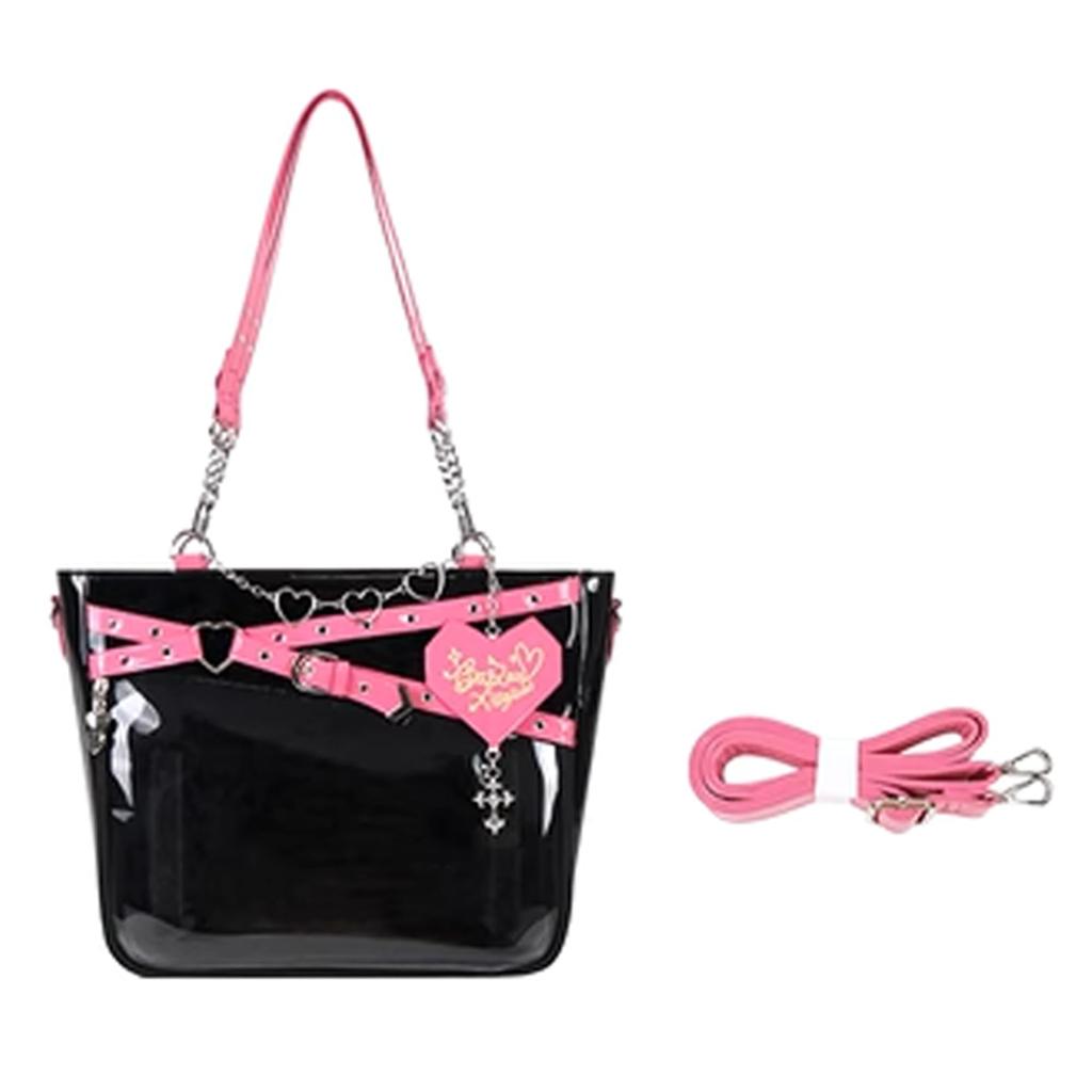 Bōsō Koume Ita Bag with Cross Strap, Cute, Otaku-inspired, Includes Badge, Transparent, Clear, Pink, Black [Parallel Import]