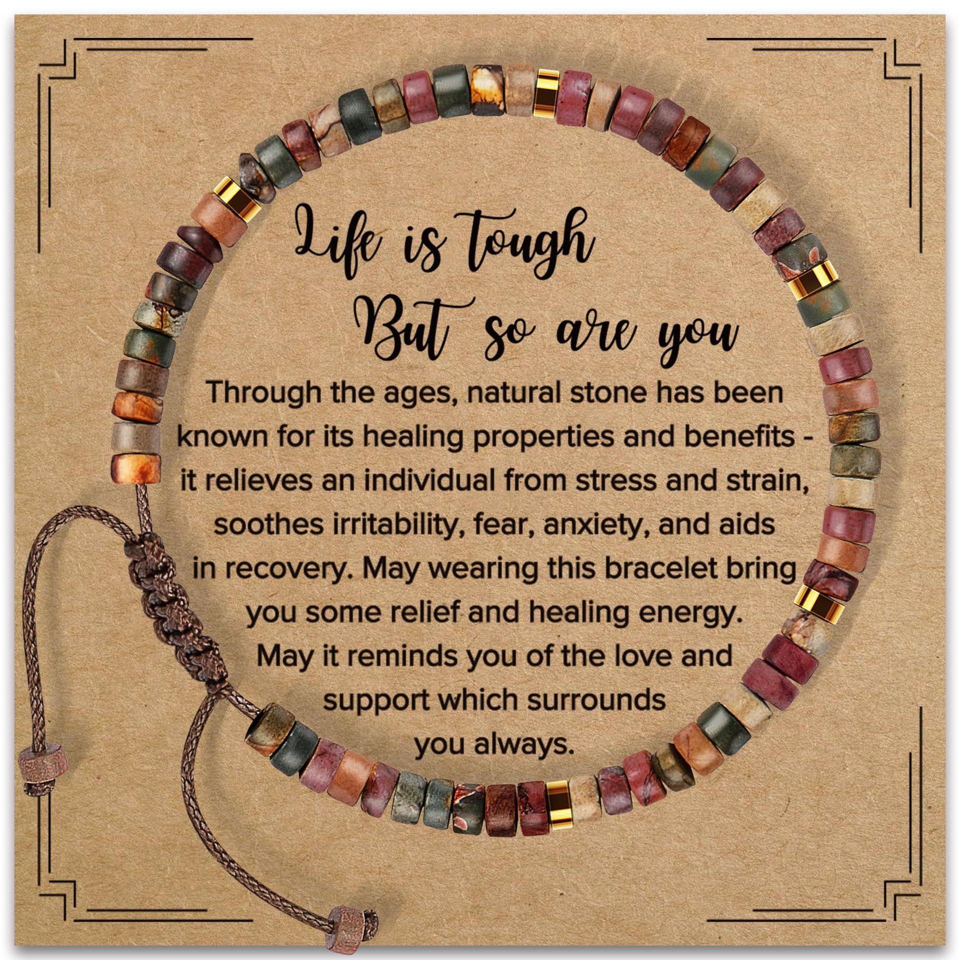 

Natural stone flat bead bracelet hand-woven adjustable holiday gift coffee color rope woven red leaf pine flat bead bracelet