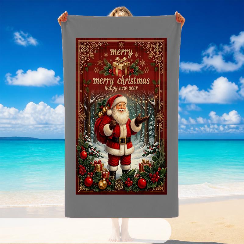 Christmas Printed Beach Towel Soft Quick Dry For Indoor Outdoor Home Use Holiday Gift