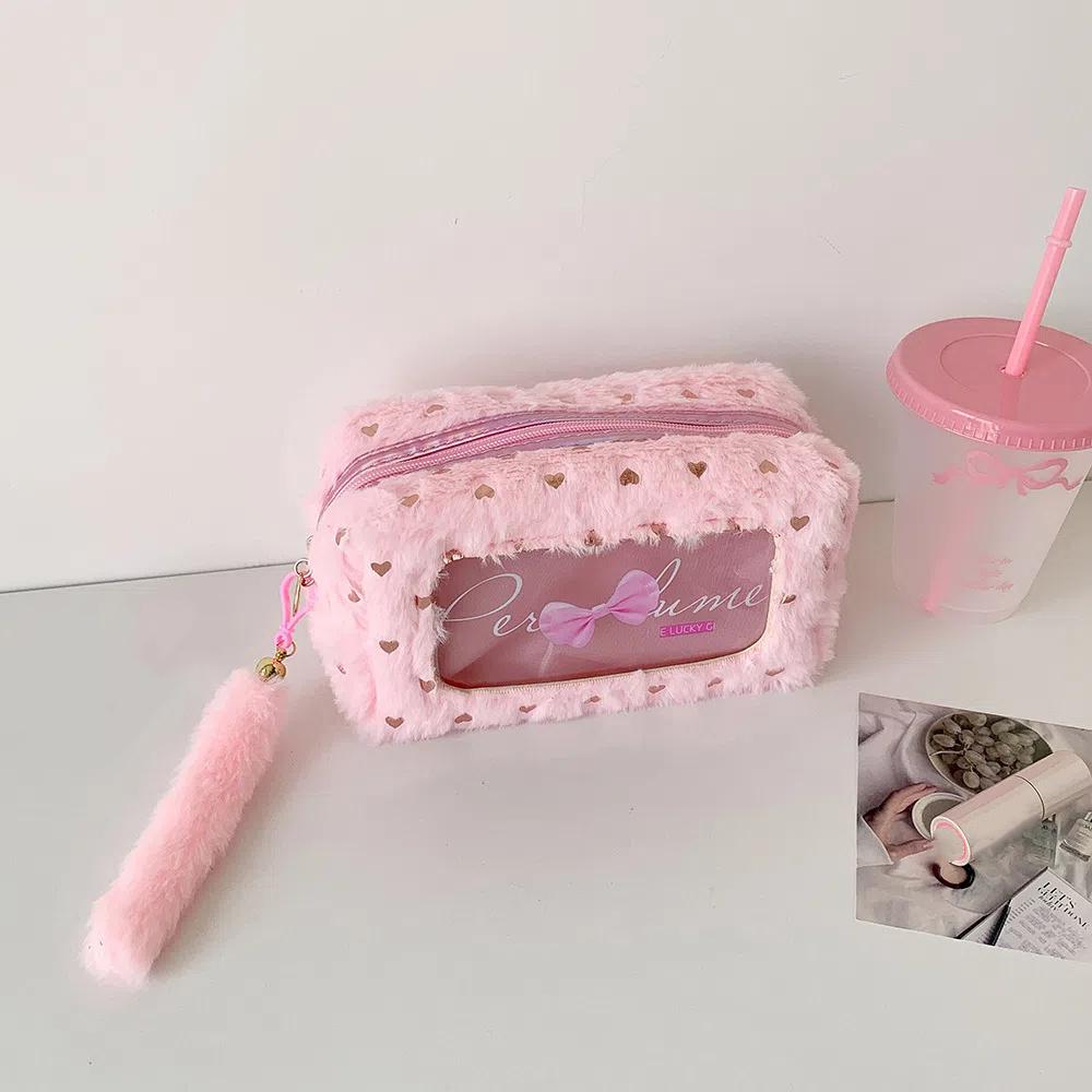 Bowknot Korean Style Pencil Case Plush PVC Bow Pencil Pouch Kawaii Y2K Bow Stationery Bag  Student