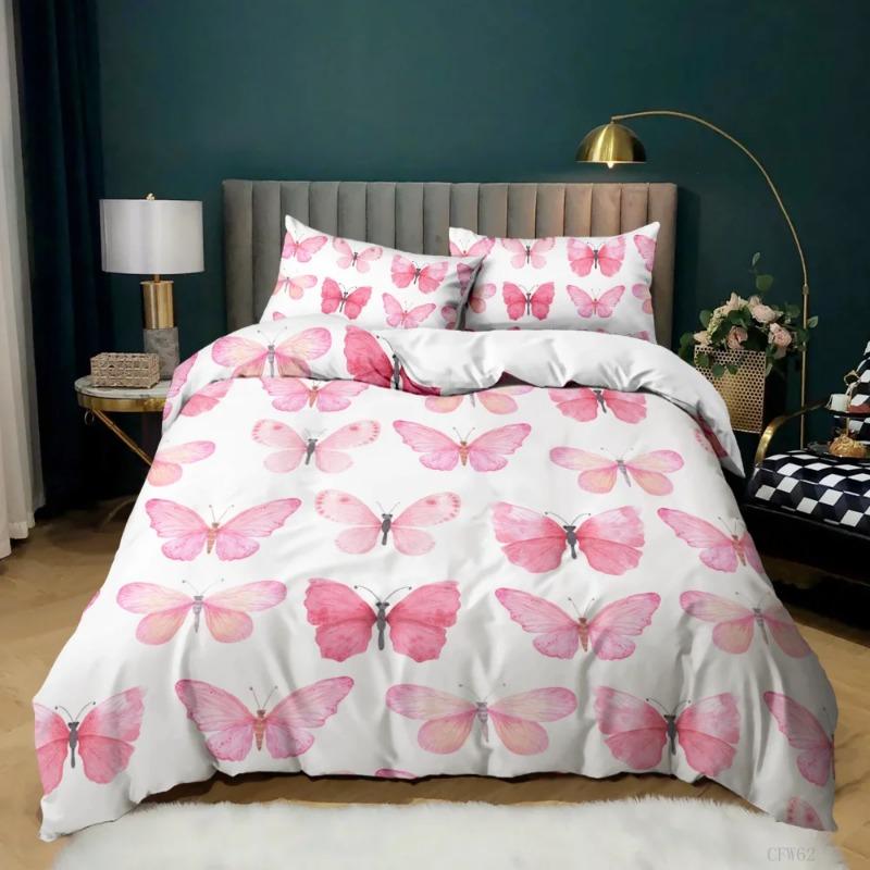 Pretty Pink Butterfly Douvet Cover Set Print Insects For Comforter Bedding Sets Super Soft Warm Bed Furniture Set Bedroom Girl
