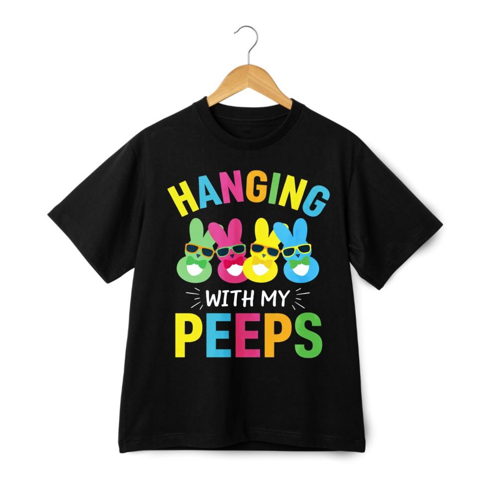 Hanging With My Peeps Sunglasses Bunny Tee, Cool Cotton T-Shirt for Men Women S