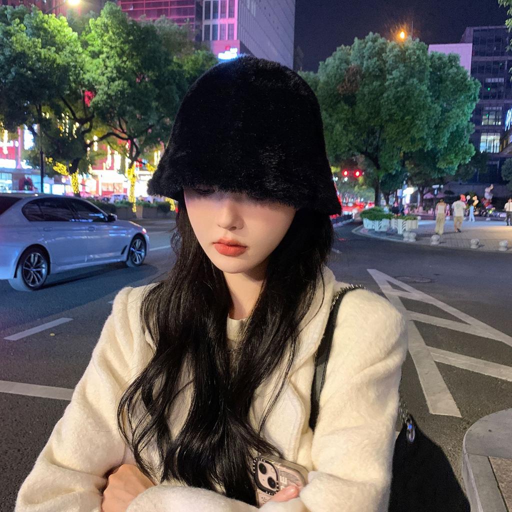 Pălărie de iarnă pentru femei, nouă, pălărie bucket de pluș, caldă, la modă, imitație nurcă, pălărie bucket versatilă