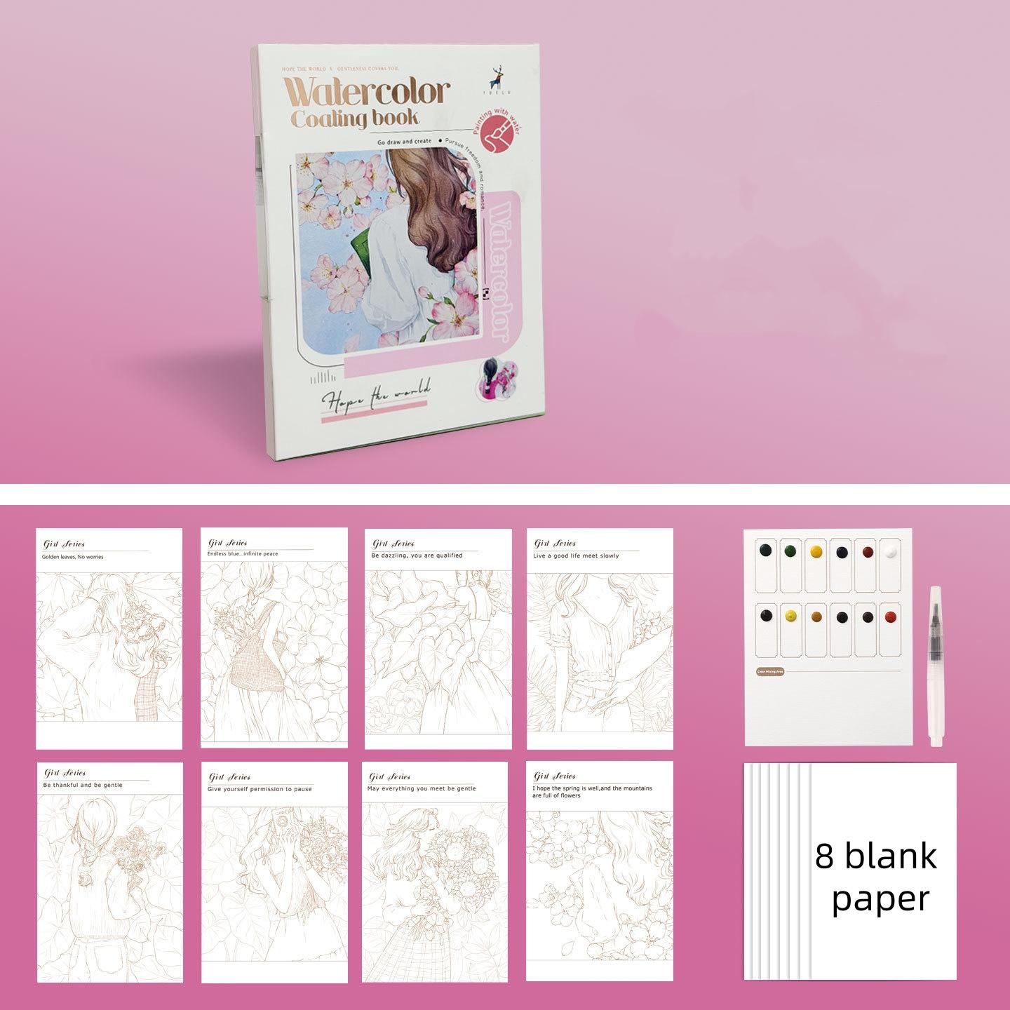 

Adult Watercolor Painting Book, 3-Fold Layout with Included Pigments, Relaxing DIY Coloring Pages, Portable Hand-Painted Art DBANH