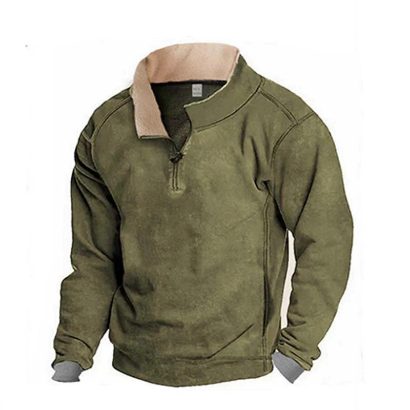 Solid Color New Slim European and American Personality Autumn and Winter Casual Stand Collar Zipper Long Sleeve Pullover for Men