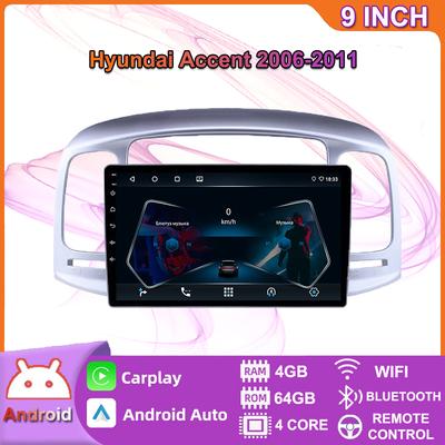 Radio samochodowe dla Hyundai Accent 2006-2011 2 Din 9 Cal Carplay Android samochodowy odtwarzacz multimedialny system nawigacji GPS jednostka główna Stereo