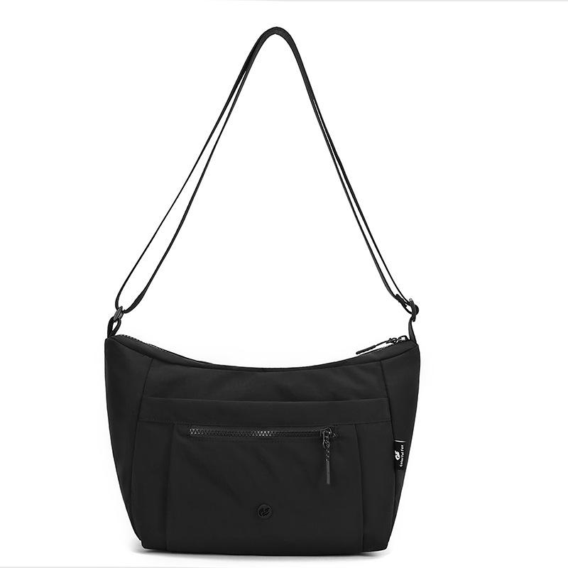 Solid Color Nylon Women Minimalist Shoulder Bag with Front Zipper Pocket