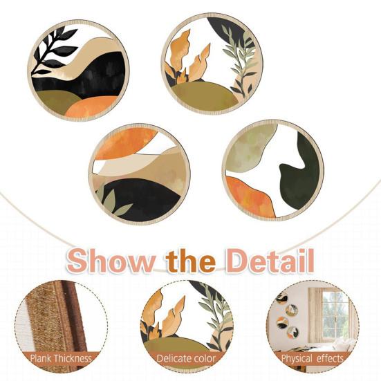 4 Pcs Wooden Round Boho Wall Art Bohemian Hollow Out Circle Wall Decor Neutral Minimalist Farmhouse Wall Hanging Sign for Bedroom Patio Balcony
