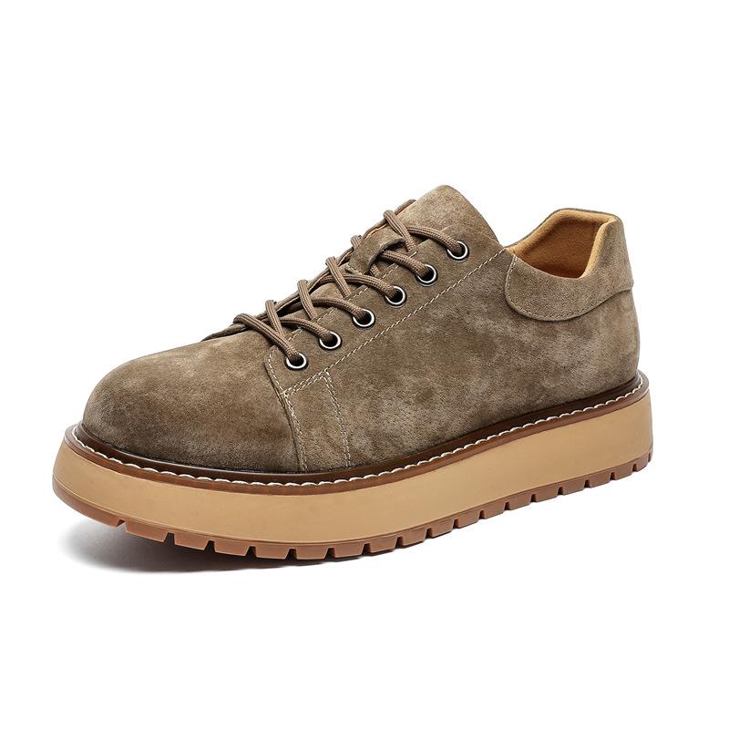 Fashion New 2025 Autumn Winter Men Cow Suede Leather Casual Shoes Lace Up Platform Thick Sole All Match Outdoor Men Leather Sneakers