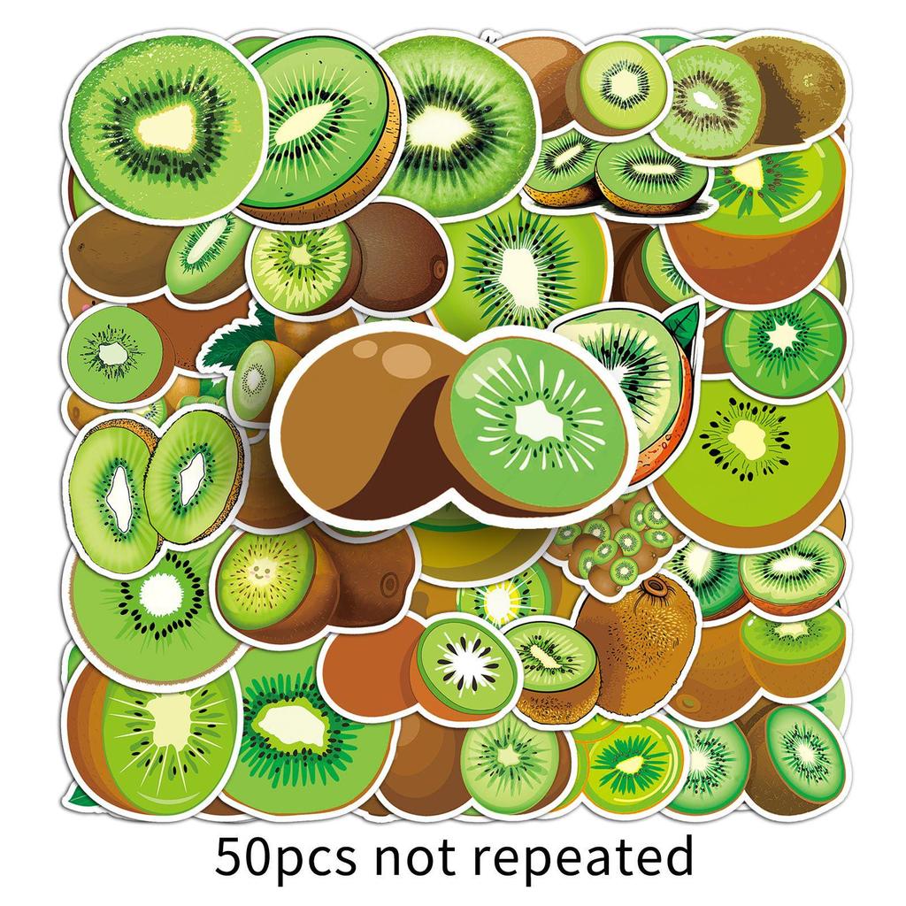 50 Kiwi Cartoon Fruit Waterproof Stickers for Phone Cases, Journals, and Luggage