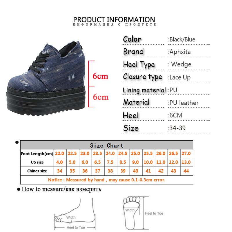 Aphixta Blue Denim Upper Platform Ankle Boot Height Increasing Women Back Zip Shoes Thick Botton Sole Lace Up Botas Mujer