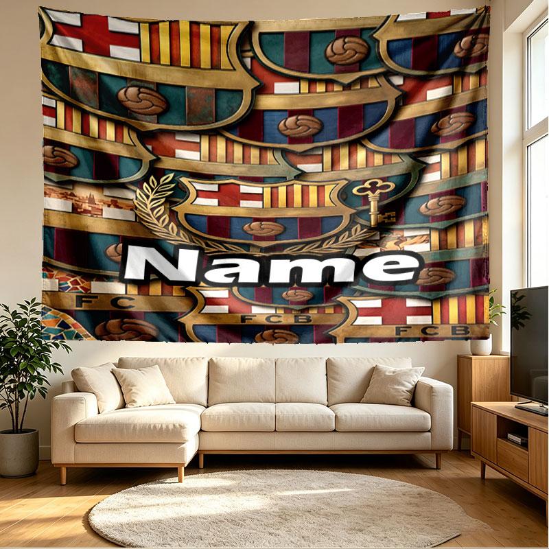 Vlastní jméno Personalizovaná Tapiserie s potiskem Fotbalového Klubu Barcelona, Nástěnná Dekorace, Ložnice, Kolej, Byt, Obývací Pokoj, Pozadí na Večírek, Dárek k Narozeninám