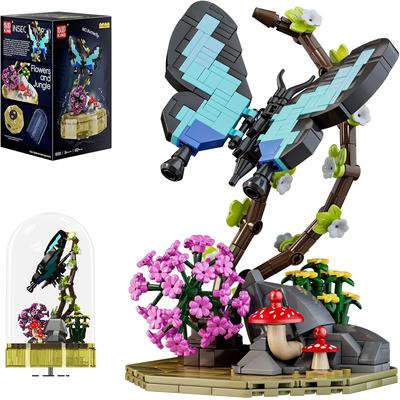 MOULD KING 10103 Insektensammlungen Schmetterlings-Bausätze mit Blumenbausteinen Weihnachtsdekorationsgeschenk