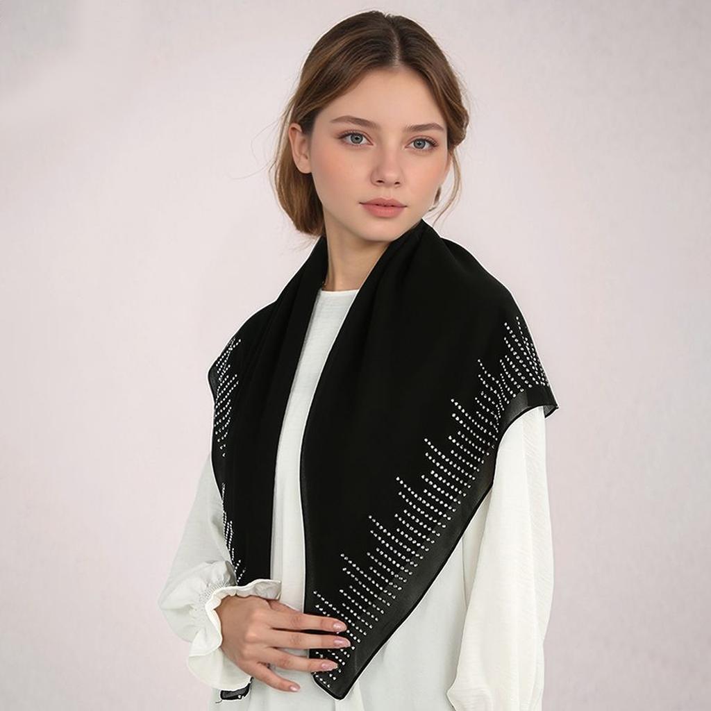Rhinestone Chiffon 90 Square Scarf Muslim Hijab Shawls Women Fashion Wraps Islamic Casual Cape High Quality Ladies Scarves