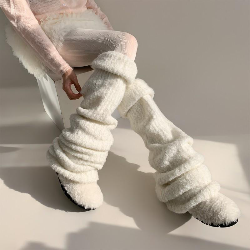 Dicke warme Beinwärmer für Damen Gestrickte Wadenstrümpfe Mit Umgeschlagener Manschette Japanischer Stil Baumwollmischung Anti-Rutsch Stapel
