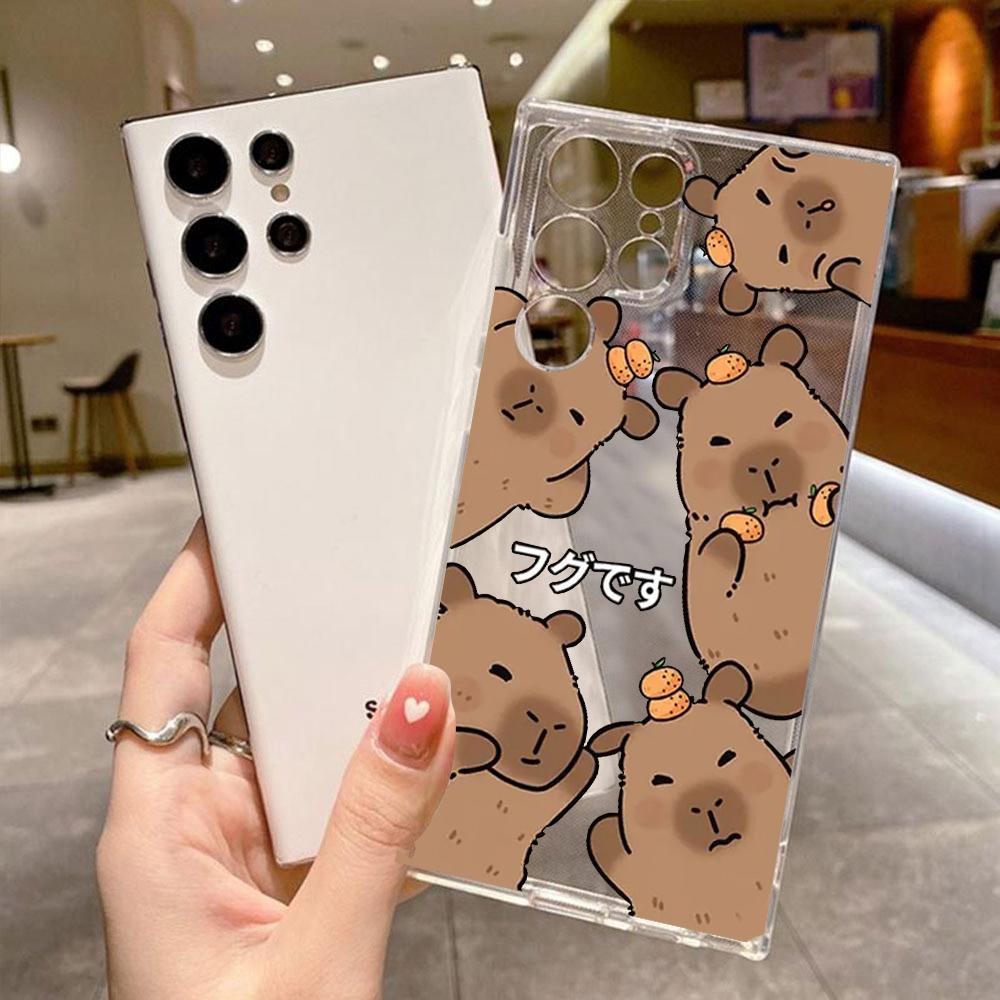 Cute Cartoon funny Capybara Phone Case for Samsung Galaxy S24 S20 S21 FE S22 Plus S23 Ultra 5G Soft Transparent Cover Fundas
