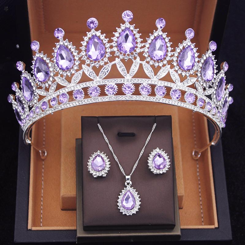 

Зеленые диадемы для выпускного вечера, свадебные комплекты украшений для женщин, колье, серьги, комплект с короной, свадебные аксессуары для невесты