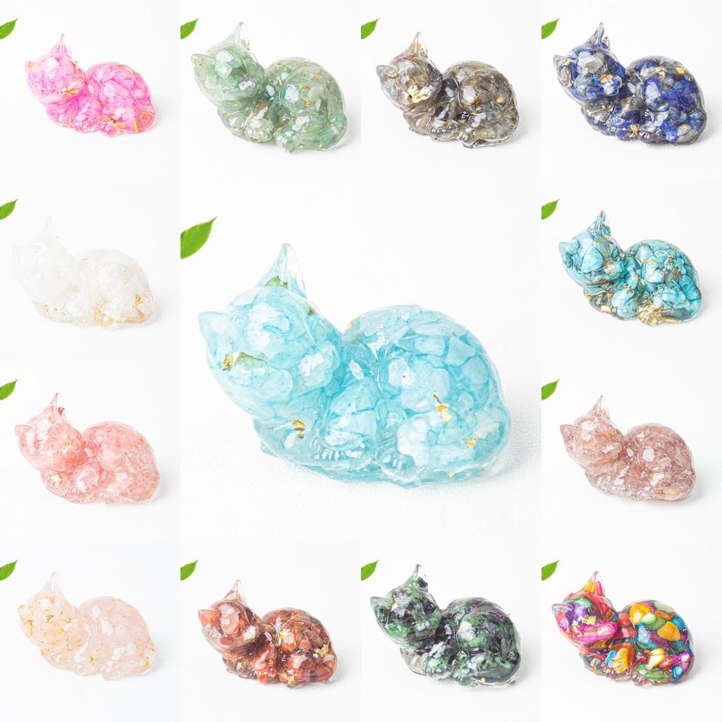 Resin Art Cat Figurine With Crystals For Home Office Decor Gift For Friends And Family