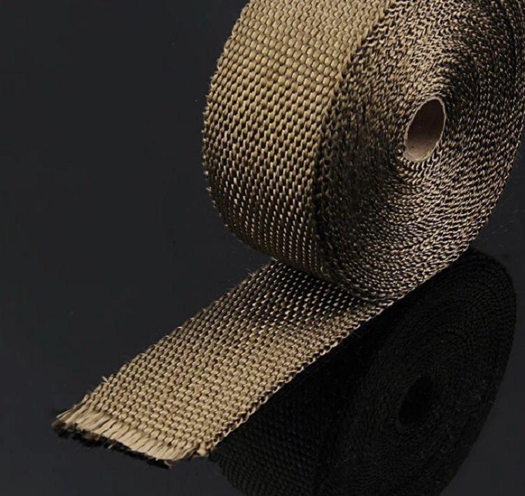 ZSDTRP 25mm*5/10/15M Titanium Exhaust Heat Wrap Roll for Motorcycle Fiberglass Heat Shield Tape with Stainless Ties