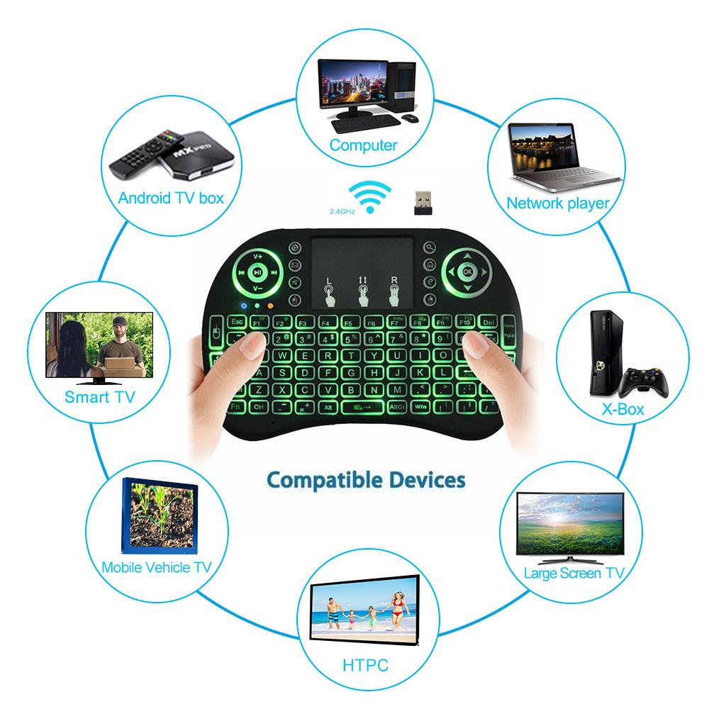 Bluetooth 2.4G Colorful Backlight Russian Spanish Air Mouse Remote Touchpad for Android TV Box PC I8 Mini Wireless Keyboard