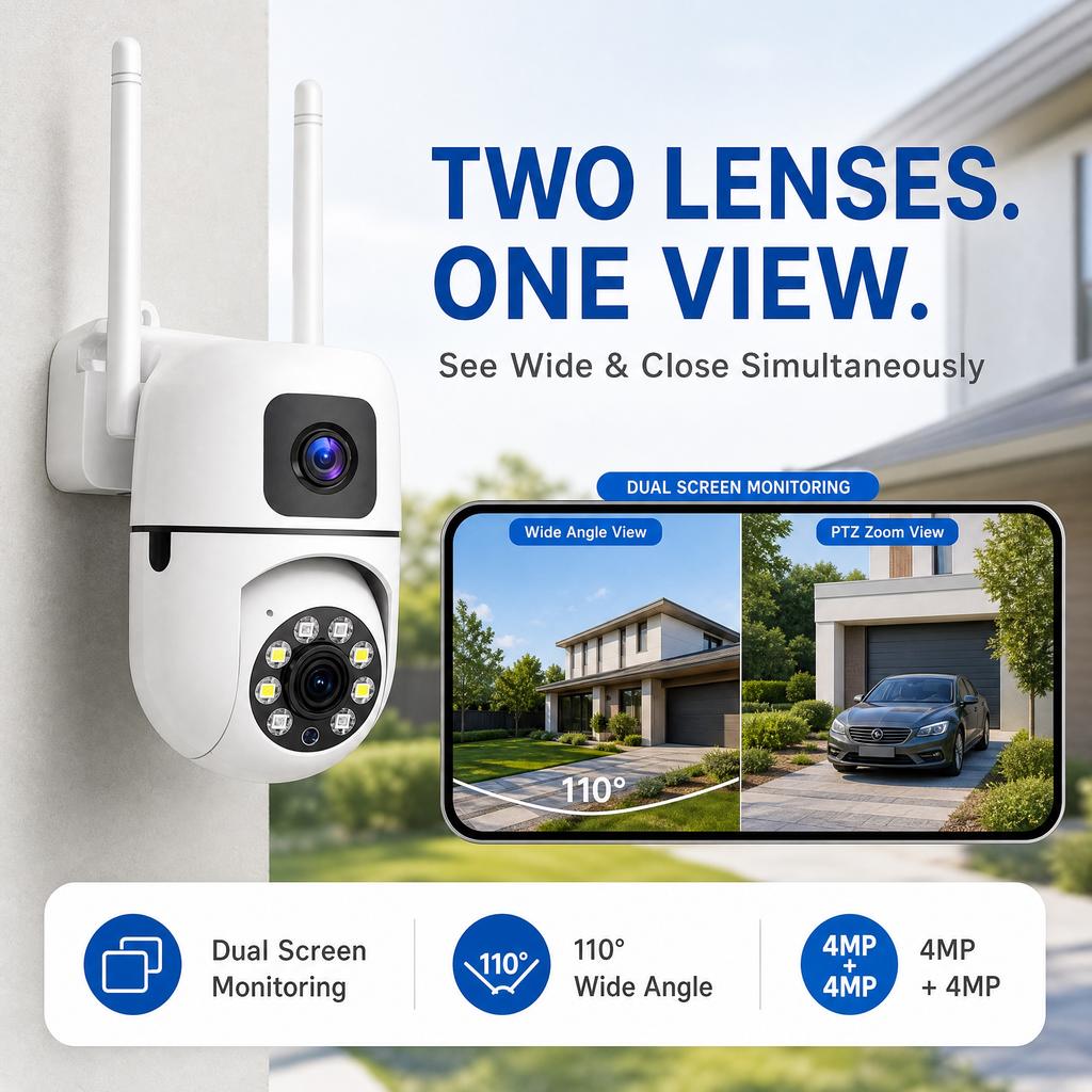 Fotocamera a Doppia Lente HD 8MP WiFi Telecamera di Sicurezza Esterna Impermeabile Interfono Bidirezionale PTZ Tracciamento Mobile Visione Notturna