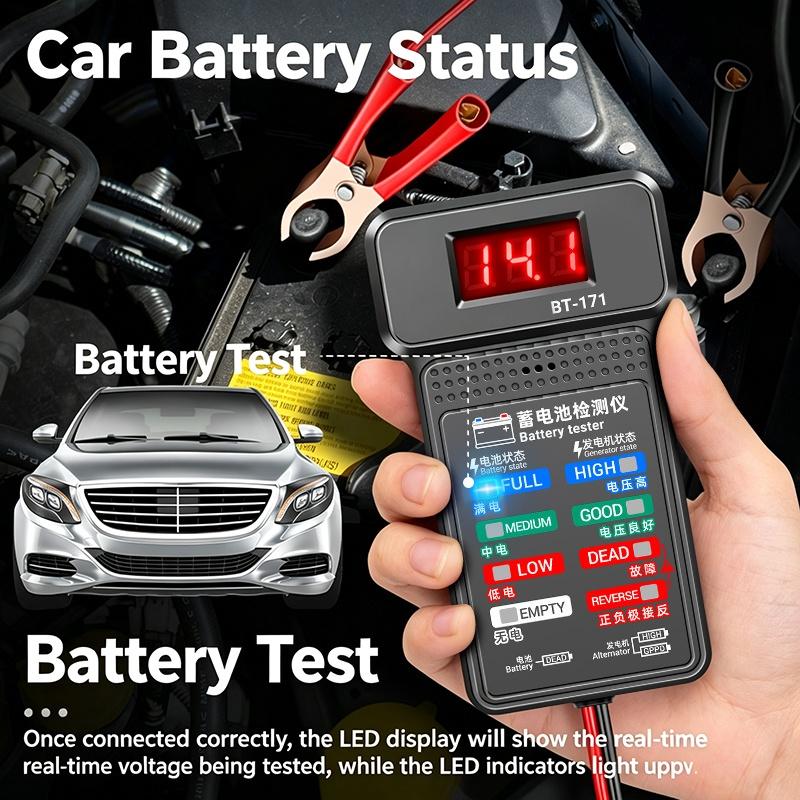 12V Automotive Battery Tester With Reverse Polarity Alert And Led Indicator Perfect For Car Maintenance Auto Repair Shops