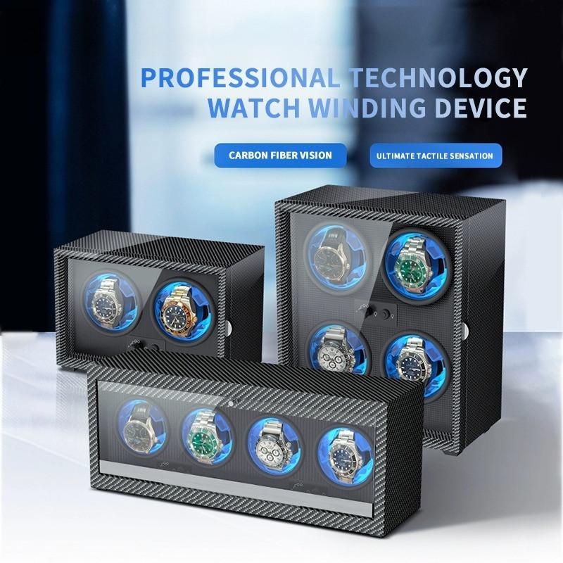 1 2 4 6 Slot High-End Automatic Watches Box Carbon Fiber Texture Automatic Winding Rocking Device Luxury Wood Watch Winder