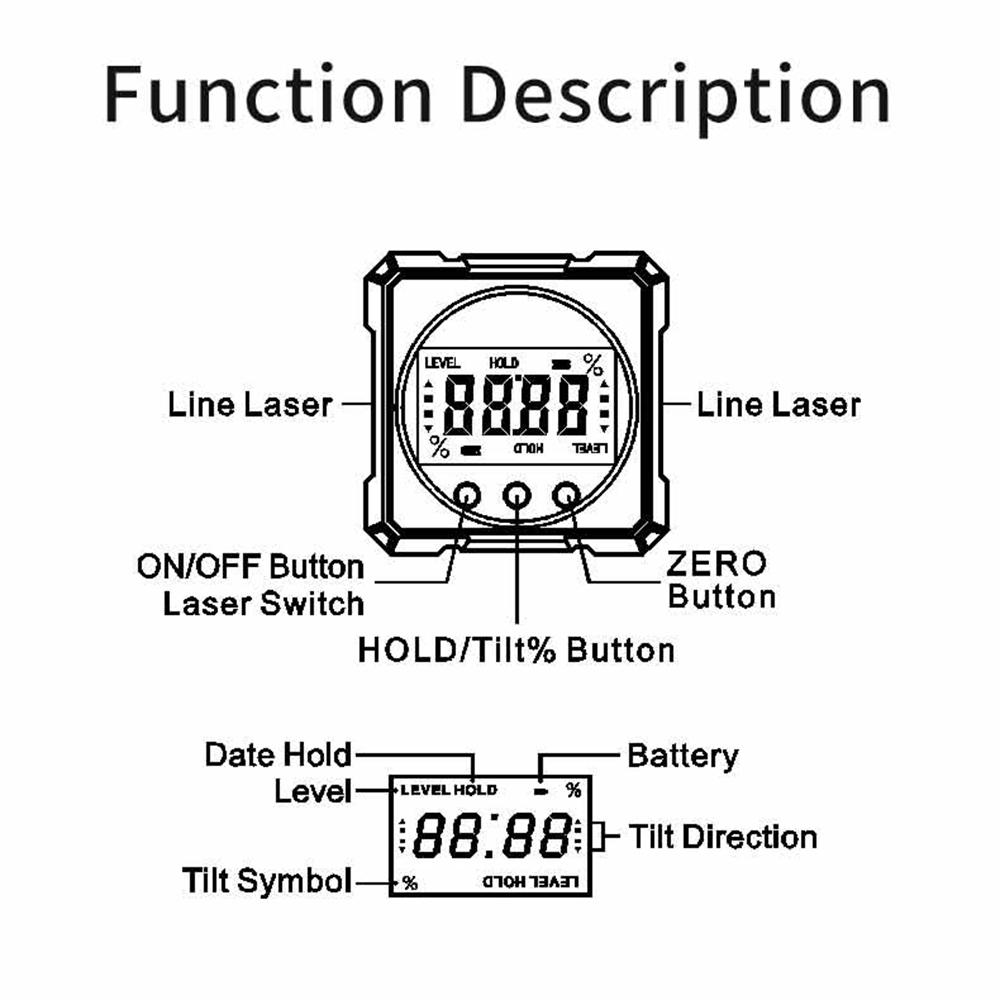 Two-sided Laser Digital Protractor Magnetic Inclinometer 4 X 90 Degrees  Angle Finder 2 Modes Level Box