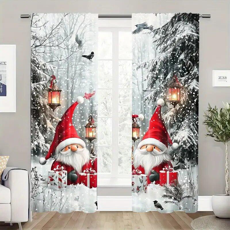 2pcs - Christmas Curtains   Holiday Christmas Dwarf Polyester Printed Curtains   Home Decoration   Room Decoration