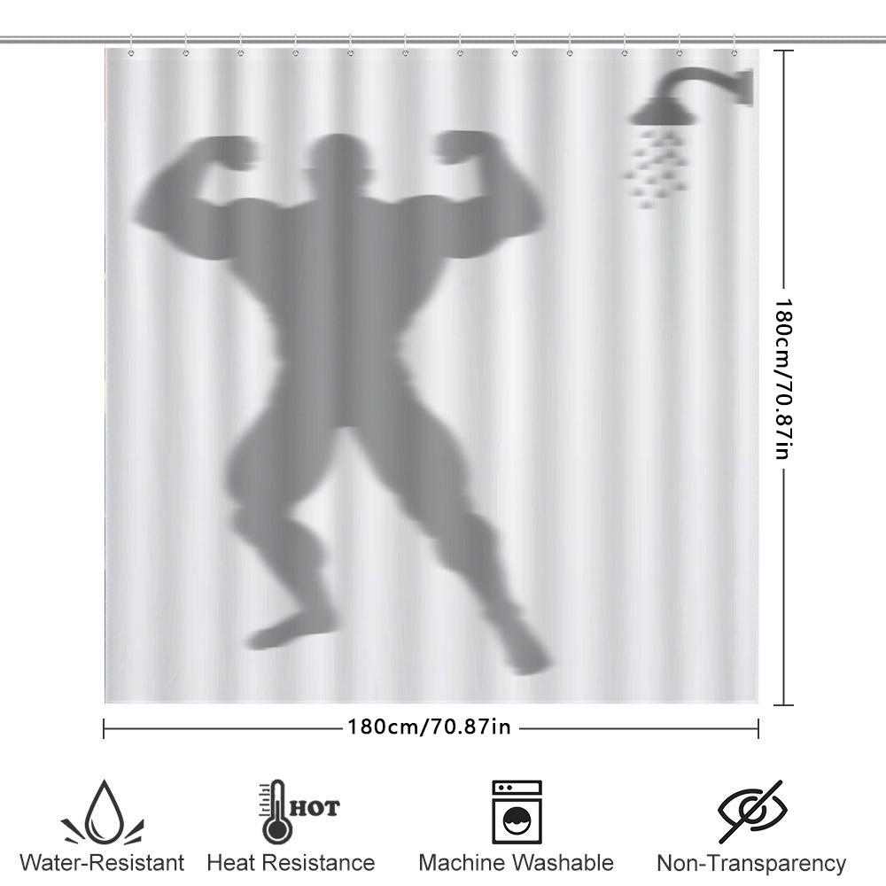 Shower Curtain With Shadow Bodybuilding Workout Fitness Gym Motivation Design White Waterproof Shower Curtains For Bathroom Deco