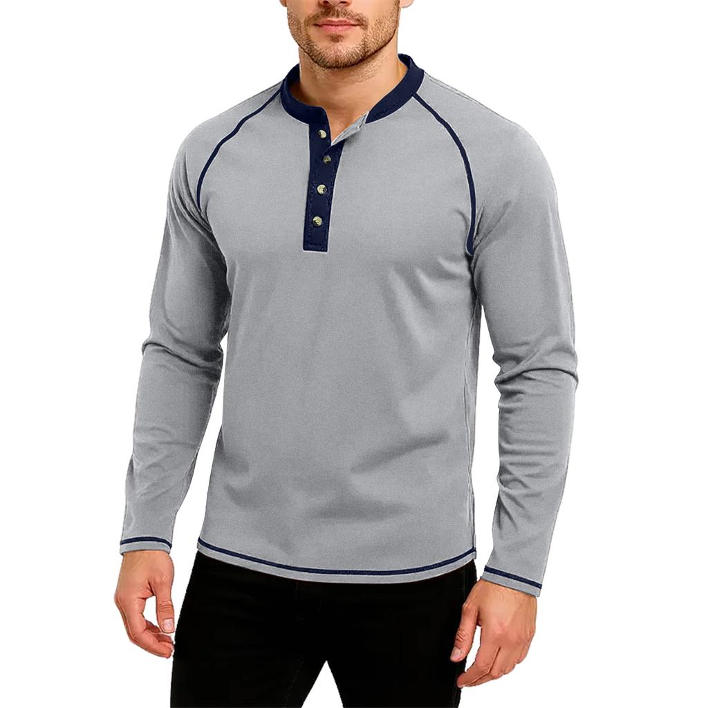 Men's Casual Solid Color Buckle Quick Dry Shoulder  Long Sleeved
