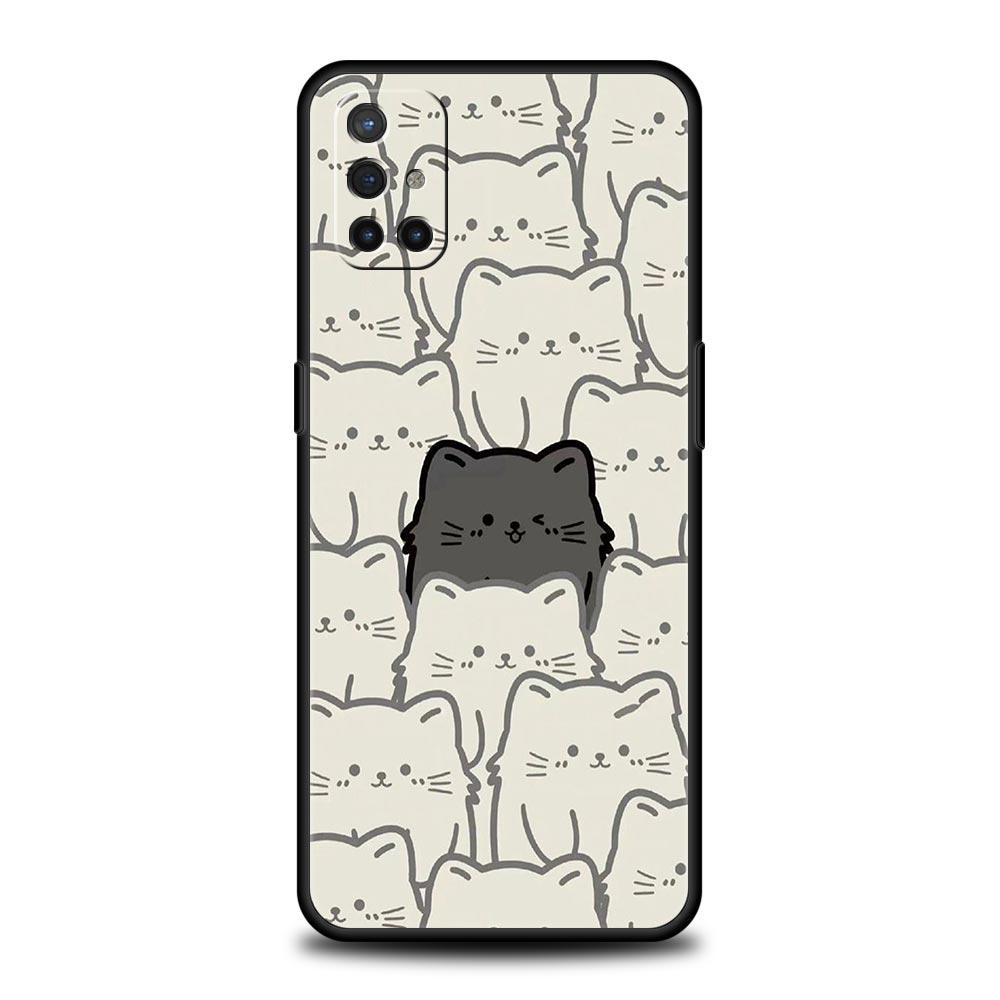 Phone Case For OnePlus 12 11 10 9 Pro 9T 12R 10R 9R 9RT 10T 8T 8 7 6T 7T Nord 2T CE 2 5G N200 N100 Cover Cute Cartoon Black Cat