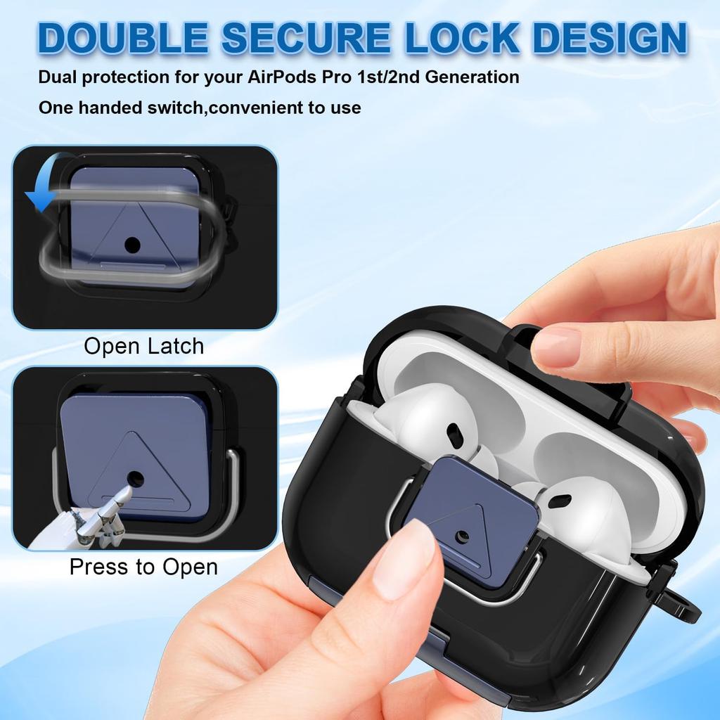 for AirPods Pro 2nd/1st Generation Protective Case with Secure Lock Clip,Shockproof Full Protection Phone Stand Design TPU Case with Carabiner&Clean