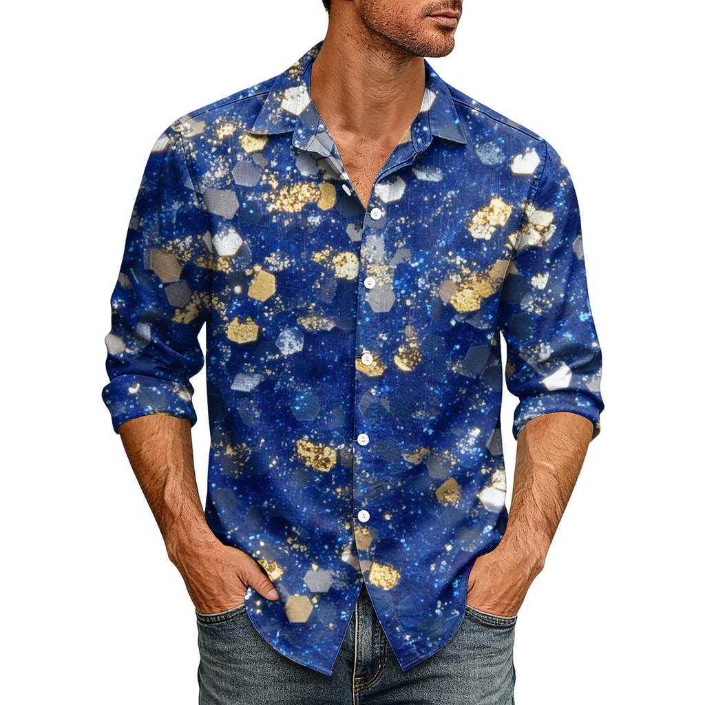 Men's 70s Disco Sequin Outfit Sequin Shirt Fit Festive New Year's Eve Hawaiian Shirt With Buttons Shirt Men's Shirt Non-Iron Vintage Glitter Shirt