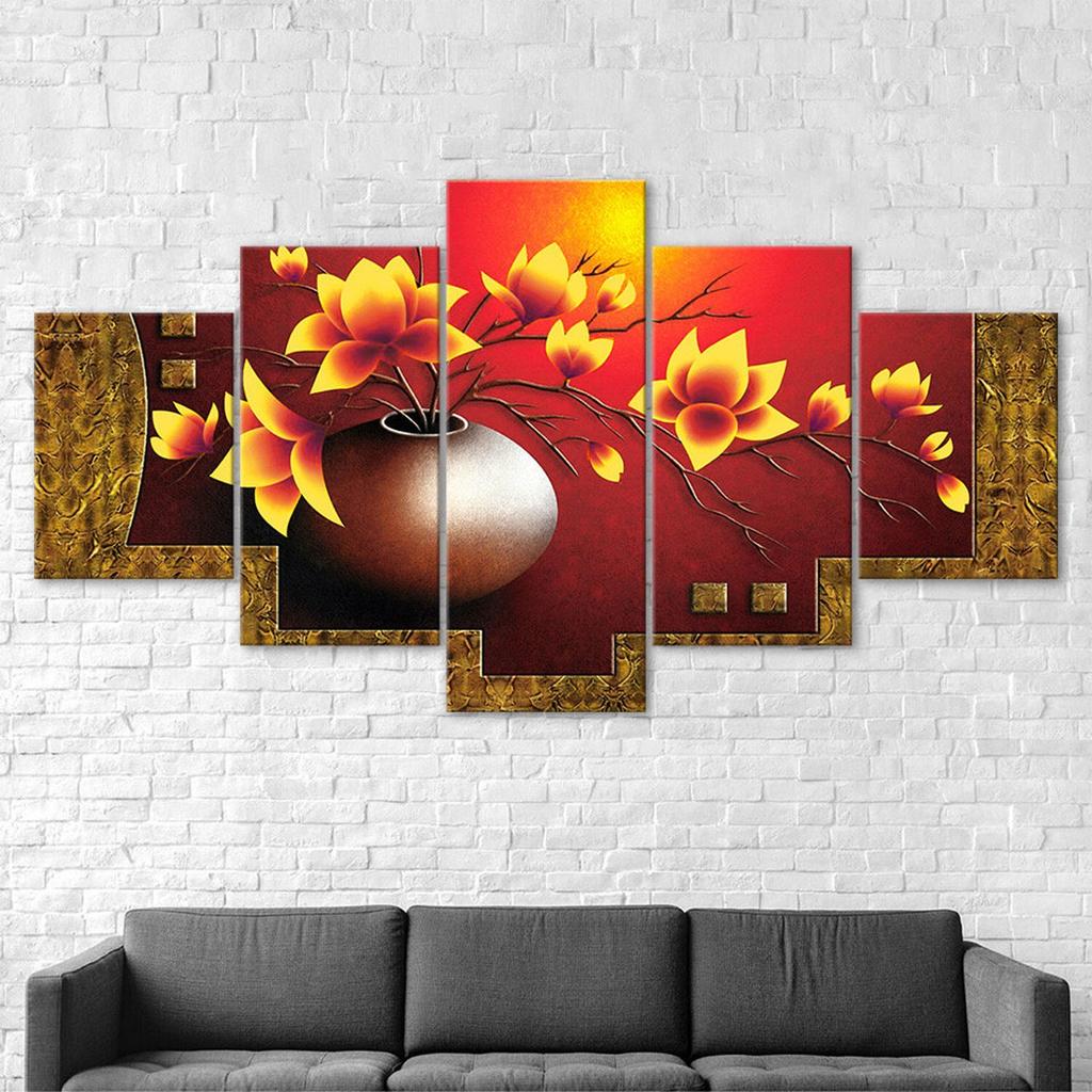 Living Room Flower Vase Painting 5 Piece Five Panel Wall Canvas Print Modern Art Poster Picture Home Decor Gift For Him For Her
