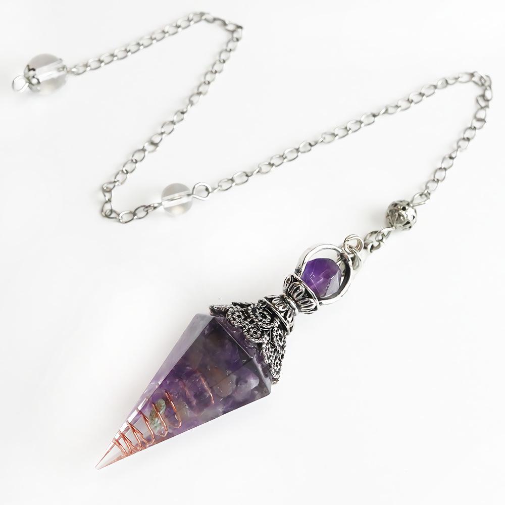 Amethyst Aquamarine Seven Chakra Resin Gemstone Pendant Hexagonal Cone Pendulum