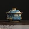110ml Hand-painted Blue Cloth Floral Patchwork Gaiwan Retro Tea Tureen Tea Bowl With Lid Kit Tea Maker Cover Bowl Tea Items Gift