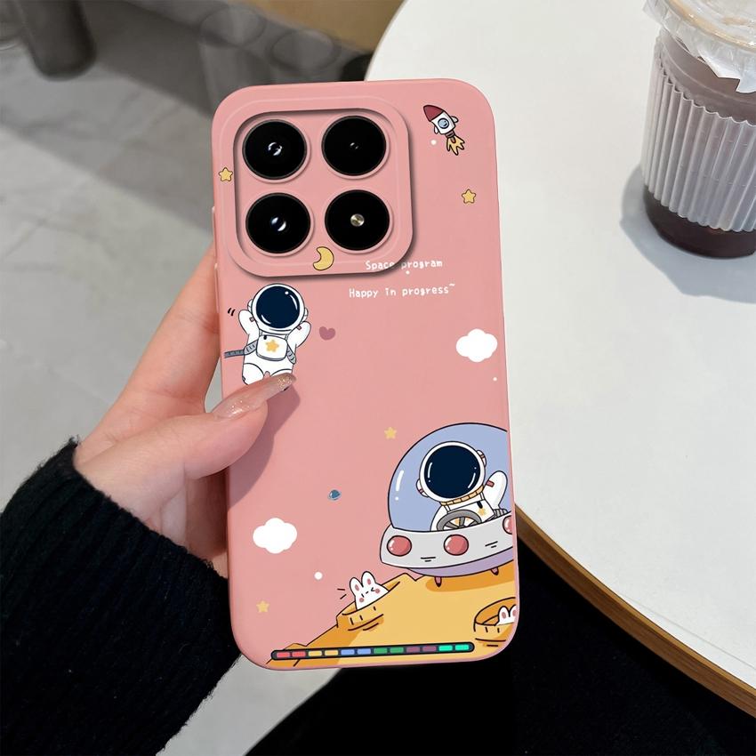 Cute Moon Astronaut Phone Case For Xiaomi 17 15 15T 14 14T Pro Poco C71 C75 M7 M8 F7 F8 Casing Soft Liquid Silicone Anti Slip Shell  For Xiaomi Covers