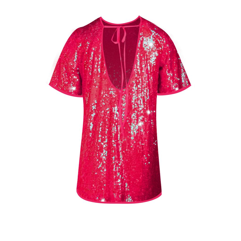 Women's Sequin T-Shirt Dress Sparkly Casual Short Sleeve Party Club Outfit Costume
