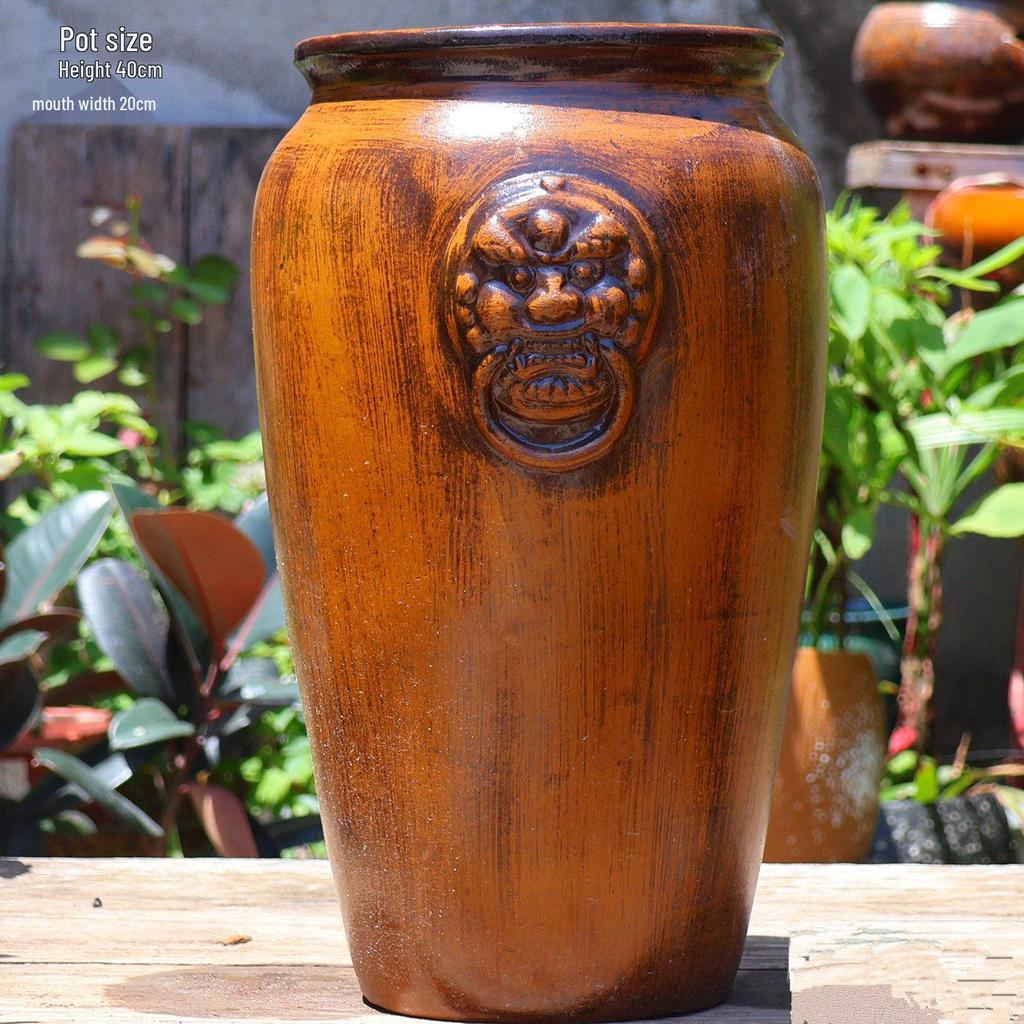 Large Retro Handmade Ceramic Flower Vase - Tall Cylinder Indoor Pottery for Hydroponic Flowers