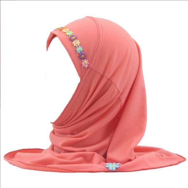 Kids Girls Muslim Beautiful Hijab Islamic Arab Scarf Shawls Flower Pattern Ramadan