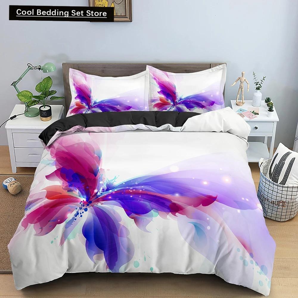 Butterfly Duvet Cover King Queen Size Animal Floral Bedding Set for Teens Adults Beautiful Flower 23pcs Polyester Quilt Cover