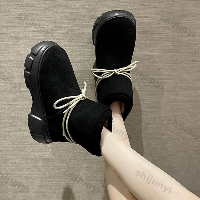 Fashion Women Thickened Plush Fur Warm Thick Bottom Snow Cotton Boots Women Outdoor Solid Color Winter Plush Warm Fluffy Platform Shoes