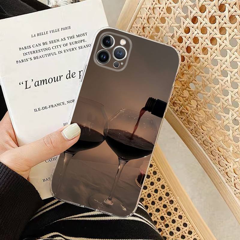 Elegant Red Wine Glass Phone Case Silicone Soft for iphone 14 13 12 11 Pro Mini XS MAX 8 7 6 Plus X XS XR Cover