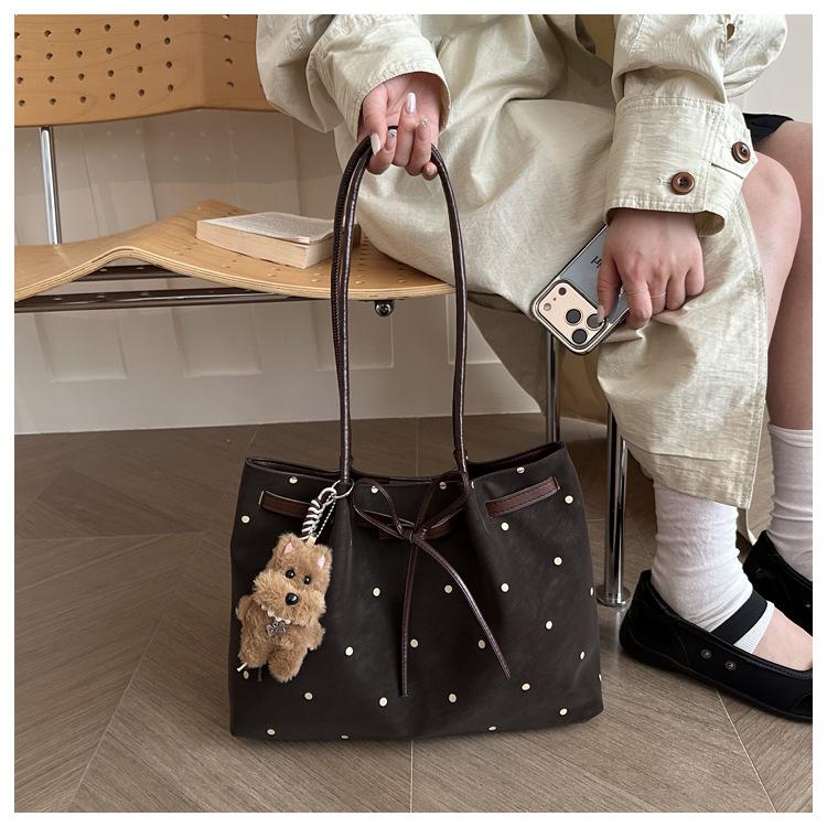 Polka Dot Retro Underarm Tote Bag with Bow - Summer 2026 Trend, Women's Large Capacity