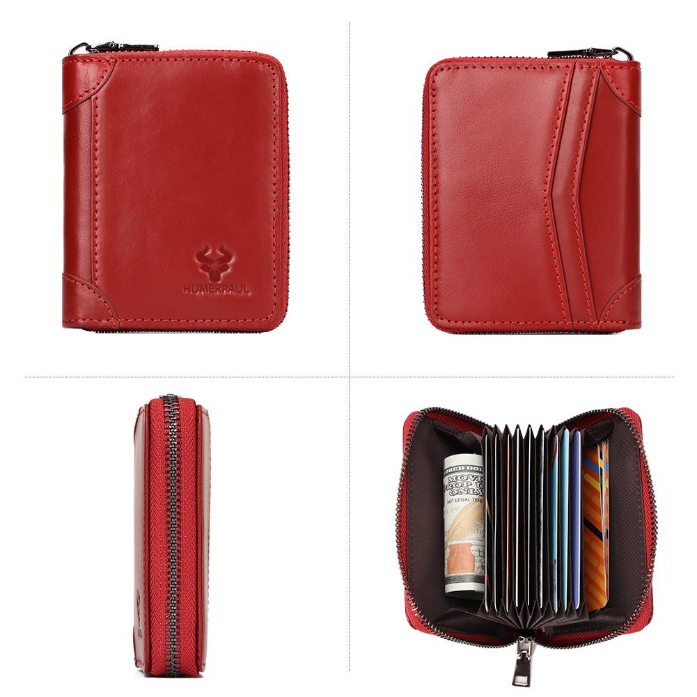 Humerpaul Ladies Wallet First Layer Cowhide Wallet Coin Purse RIFID Anti-theft Brush Organ Wallet Zipper Opening