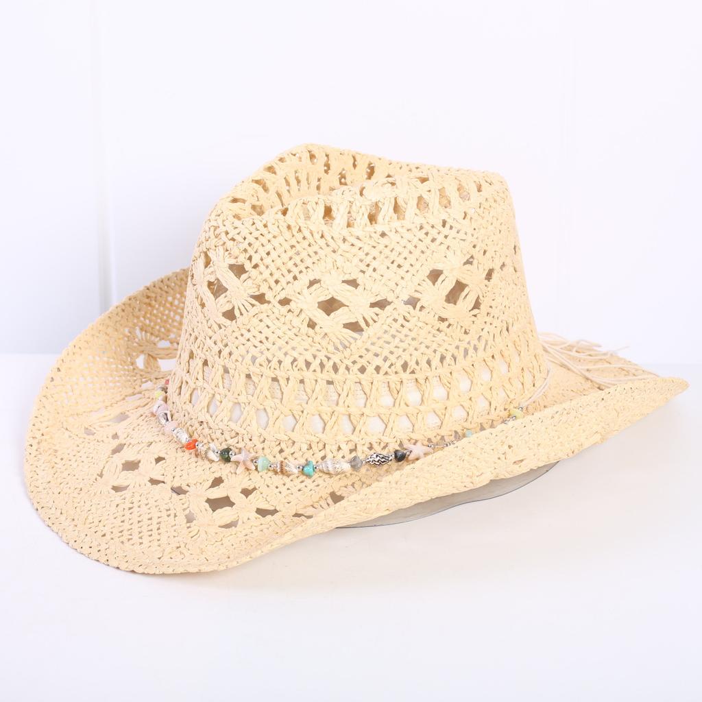 Popular sombrero de vaquero occidental hueco clásico europeo y americano, moda para hombre y mujer, sombrero de paja transpirable para vacaciones, protección solar